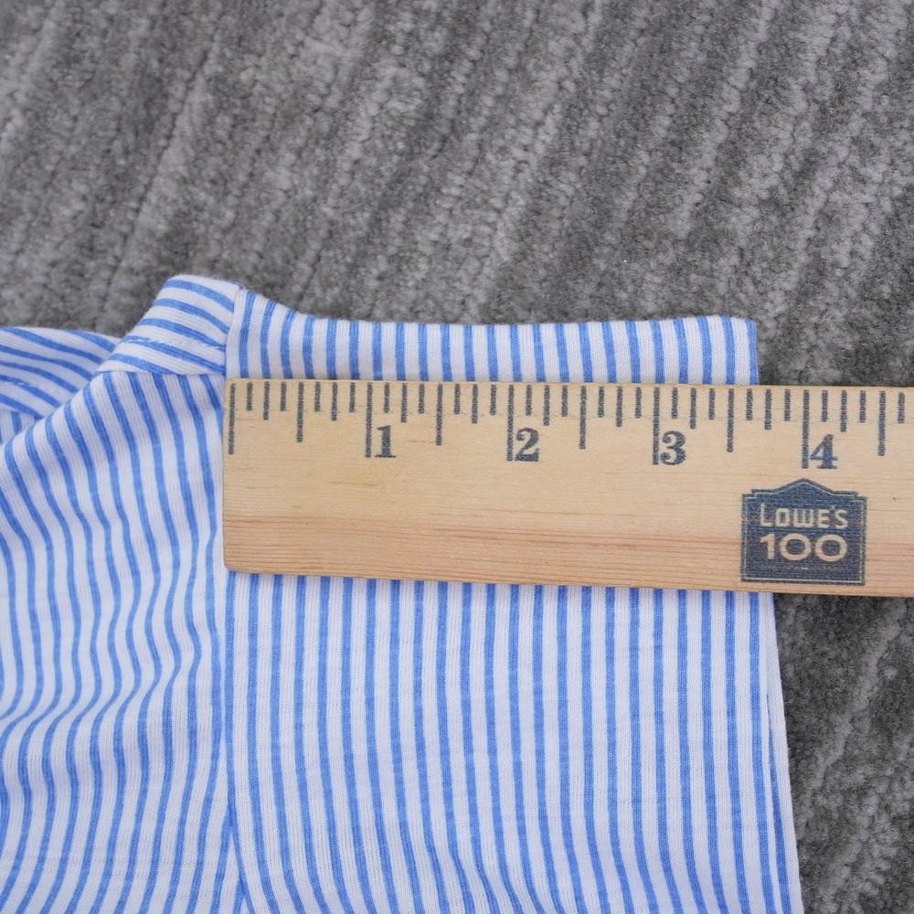 Mesh+Lace Blue White Striped Peplum Button Down Shirt Women Medium Short Sleeve - Picture 5 of 10